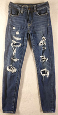 American Eagle Stretch Low Rise Jegging Teens size 00 Distressed Denim Jeans