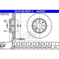 ATE 2X Bremsscheibe Vorne Ø257Mm BelüFtet FüR Opel Corsa D S07 1.2 1.4 Adam M13