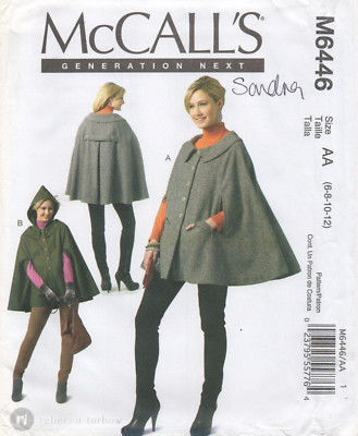 McCalls Schnittmuster 6446 Cape oder Umhang Kapuze Kragen Knöpfe Gr. 6 - 12 Neu