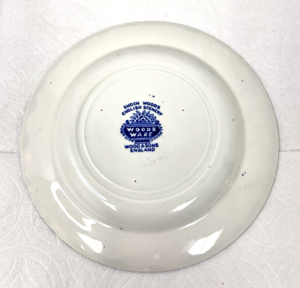 WOOD & SONS English Scenery Blue White Woods Ware England Pie Plate 6 3/4" #e