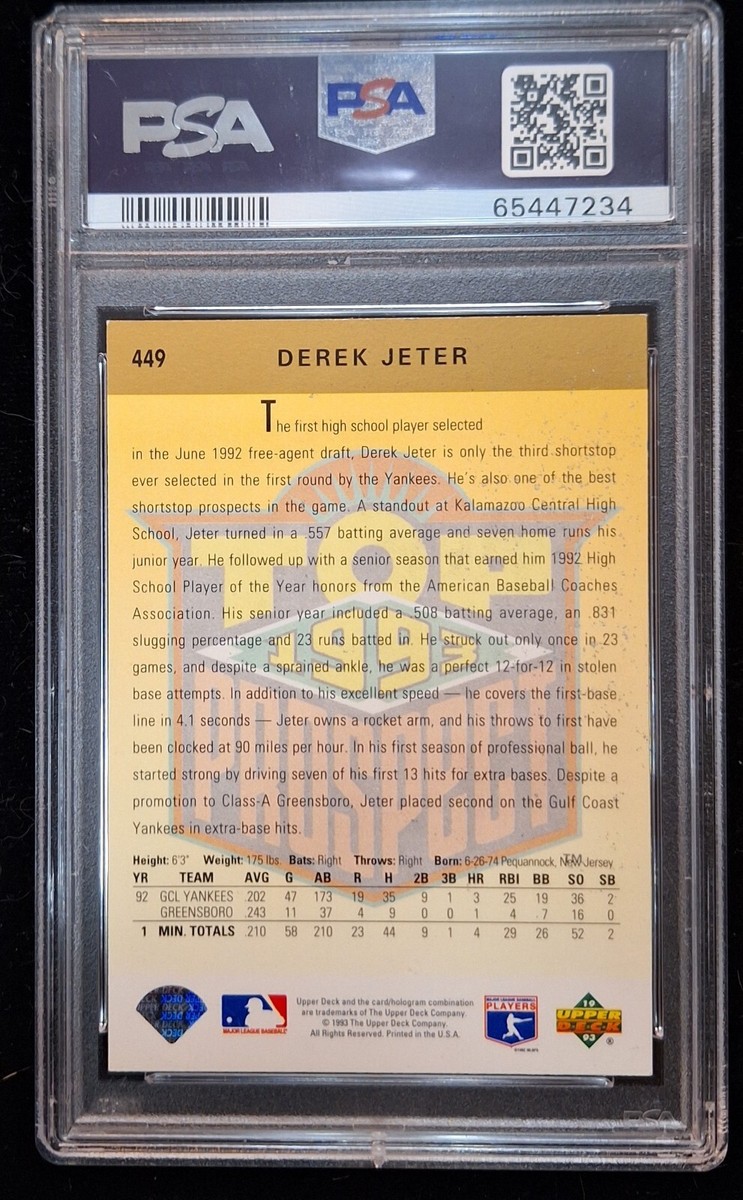 1993 Upper Deck RC DEREK JETER #449 PSA 8 NM-MT TOP 99 PROSPECT