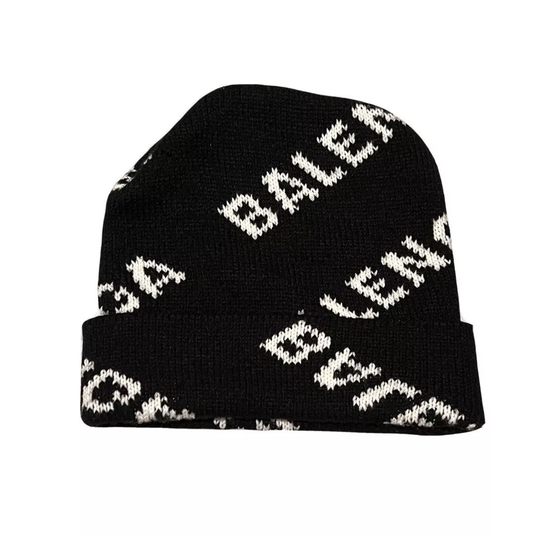 Balenciaga Allover Logo Beanie Hat - Black - One size | eBay