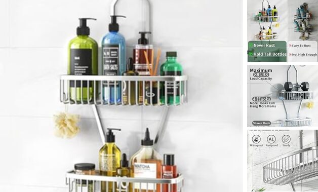 Shower Caddy Hanging Bathroom Organizer: Over Head Long Rack for Tall