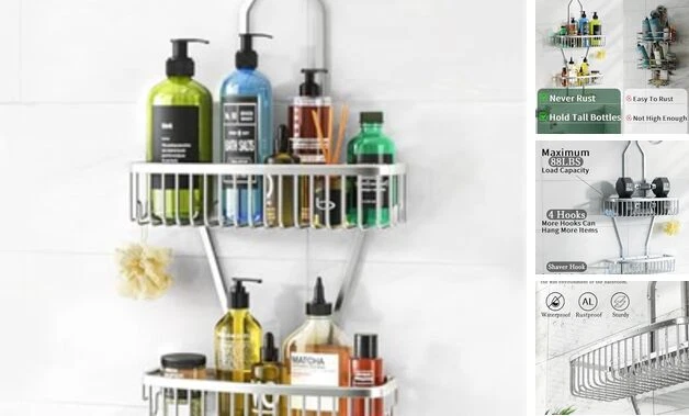 Shower Caddy Hanging Bathroom Organizer: Over Head Long Rack for Tall