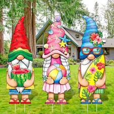 3 Pcs Summer Yard Sign Gnome Outdoor with Stakes 32 x 10 Inch...