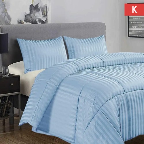 3 Piece Damask Stripe Comforter Set Mid Blue by Ramesses - Picture 4 of 4