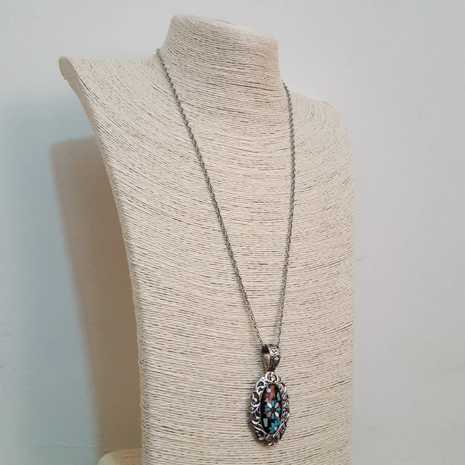 Collar Carolyn Pollack de plata de ley 925, colgante de piedras múltiples con incrustaciones Foto 3 de 4