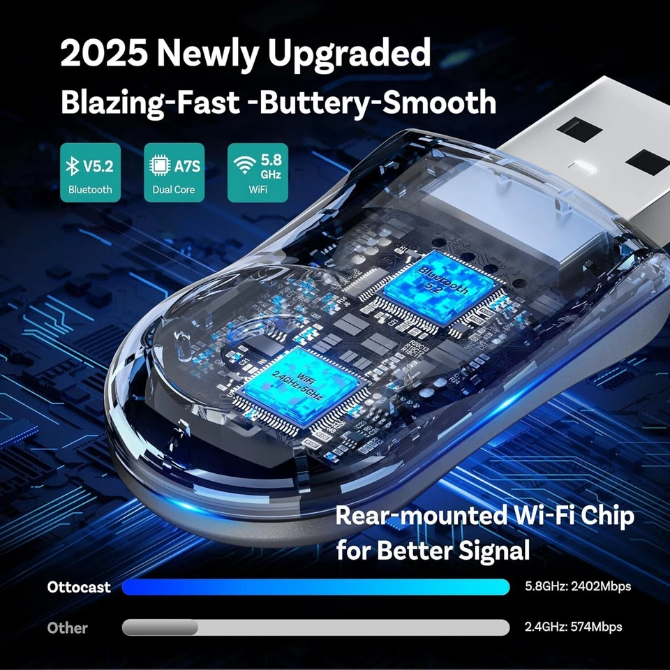 OTTOCAST Mini Wireless Apple Carplay Android Auto Adapter USB Auto Dongle Box - Bild 3 von 4