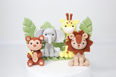 Niedliche Baby Safari Dschungel essbar Kuchen Topper Fondant mit Blättern Konvolut Optionen