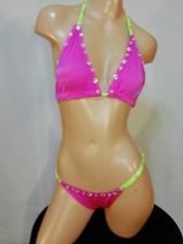 Exotic dancer stripper med multicolor two piece bikini dance outfit - dancewear