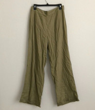 Isaac Mizrahi  Bridgehampton Linen Pants w Fringe - Olive (sz 10) a593189 