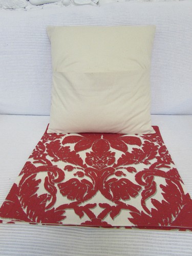 Cushion Cover, Red, Cream, Schumacher, "Melograno", Linen, Grey, Calico, 16" - Picture 3 of 11