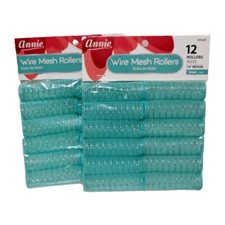 ANNIE WIRE MESH HAIR ROLLERS 7/8" GREEN TEAL 12 PCS. LOT OF 2 PACKS Medium