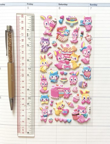 Osterkorb Pastell Hasen Kätzchen Puffy Stickerbogen Junk Journal süß - Bild 1 von 6