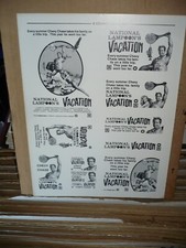 NATIONAL LAMPOON'S VACATION, orig uncut 6", 8" and 9" ads & a slug Chevy Chase