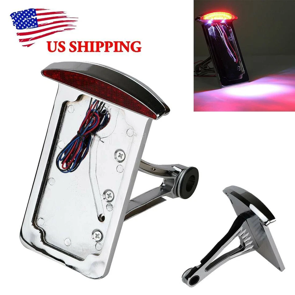 Vertical Side Mount License Plate Holder Bracket Tail Light for Harley Custom US Foto 2 de 4