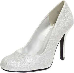 New women/'s shoes evening pumps stilettos prom party formal silver glitter