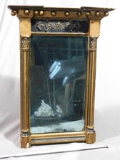 Antique Federal pier mirror half column ca. 1825 cornice spheres relief floral