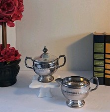 Vintage Viking Plate; Silverplated  Creamer & Lidded Sugar Bowl Set; 3 Pcs Set; 