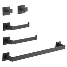 5-Pieces Bathroom Hardware Set with Towel Bar, Towel Ring, Robe Hook, Toilet Pap