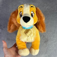 Disney Store Lady and the Tramp Lady Plush Dog 13" Yellow Brown Blue Collar Tag