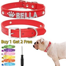 Personalized Dog Cat Collar DIY Name Letter Small Pet Puppy Bling Leather Collar