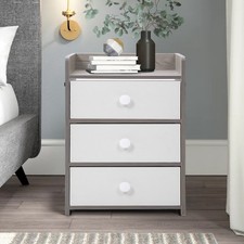 Modern Bedside Table Storage Nightstand Cabinet w/ 3 Drawers Bedroom Furniture