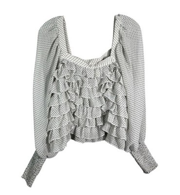 Topshop White Black Polka Dot Swiss Dot Long Sleeve Ruffle Square Neck Blouse 10