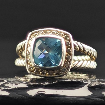 David Yurman Albion Topaz Diamond Ring Sterling Silver Sz 6
