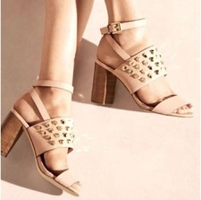Womens Michael Kors Valencia Ankle Strap Studded Black Leather Sandals Heels 8