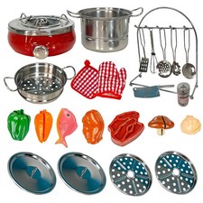 Pretend Cooking Toy Set for Kids Cutting Fruits,Steel Pots,Utensils, Vegetables