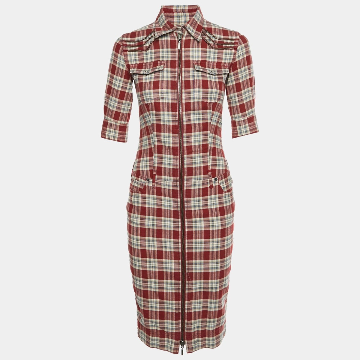 McQ By Alexander McQueen Red Plaid Flannel Shirt Dress S | eBay