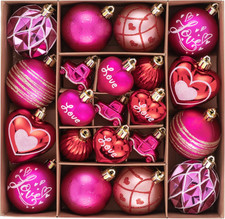 Valentines Day Tree Ornaments, 21Ct Pink Red Heart Shaped Ornament Set for Tree