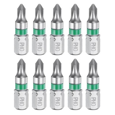 10 Stück PH0 Magnetische Kreuzschlitz-Bits für 1/4'' Sechskant 1'' Länge S2 Stahl