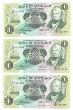 Bank of Scotland £1 notes 3 consective Numbers Uncirculated