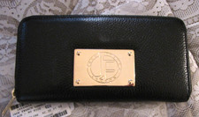 CHIC Black Wallet JACK FRENCH LONDON Motcomb Leather, Purple Suede Pocket 7.5x4"