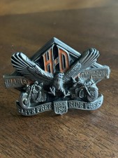 Vintage 1991 Harley Davidson &ldquo;Live Free, Ride Free&rdquo; Baron Brass Belt Buckle USA