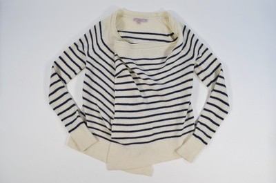 Calypso St Barth Women's 100% Cashmere Cardigan Sweater Blue White Striped XS