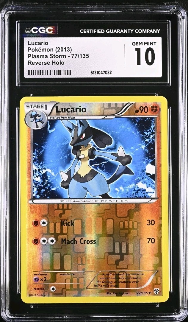 (POP 1) Lucario 77/135 Reverse Holo Rare Plasma Storm Pokemon CGC 10 GEM MINT