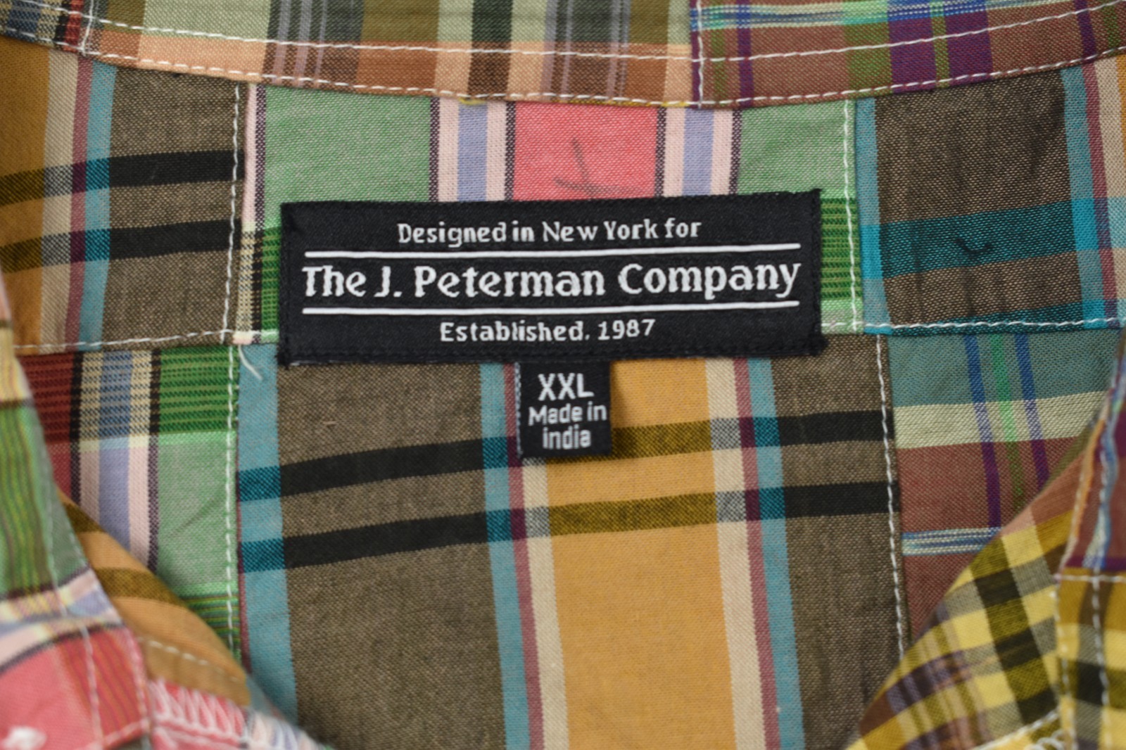 J. Peterman Patchwork  Indian Madras Plaid Shirt … - image 5