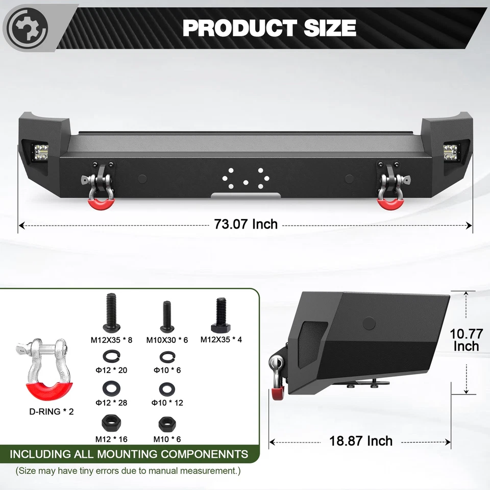 For 2007-2014 Toyota FJ Cruiser Rear Bumper with Sensor Hole +LED Lights+D-rings Foto 4 de 4