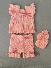 Crochet Handmade Pink Baby Outfit 0-3 Months Ribbon Detail New Made In The 90s