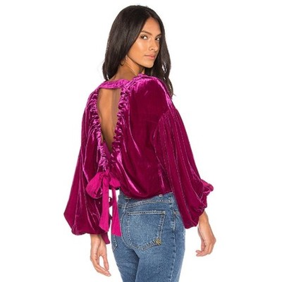 Free People Gimme Some Lovin' Velvet Blouse Top Raspberry Pink  S *Sold Out*