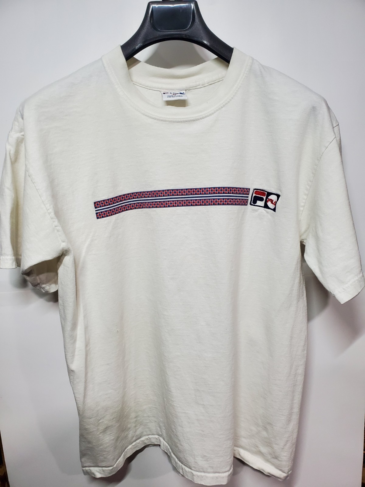 T shirt vintage FILA uomo media bianca con logo ricamato M shirt