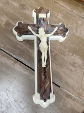 Vintage Marbled Plastic Wall Crucifix Last Rites Sick Call Box Bottle Candles