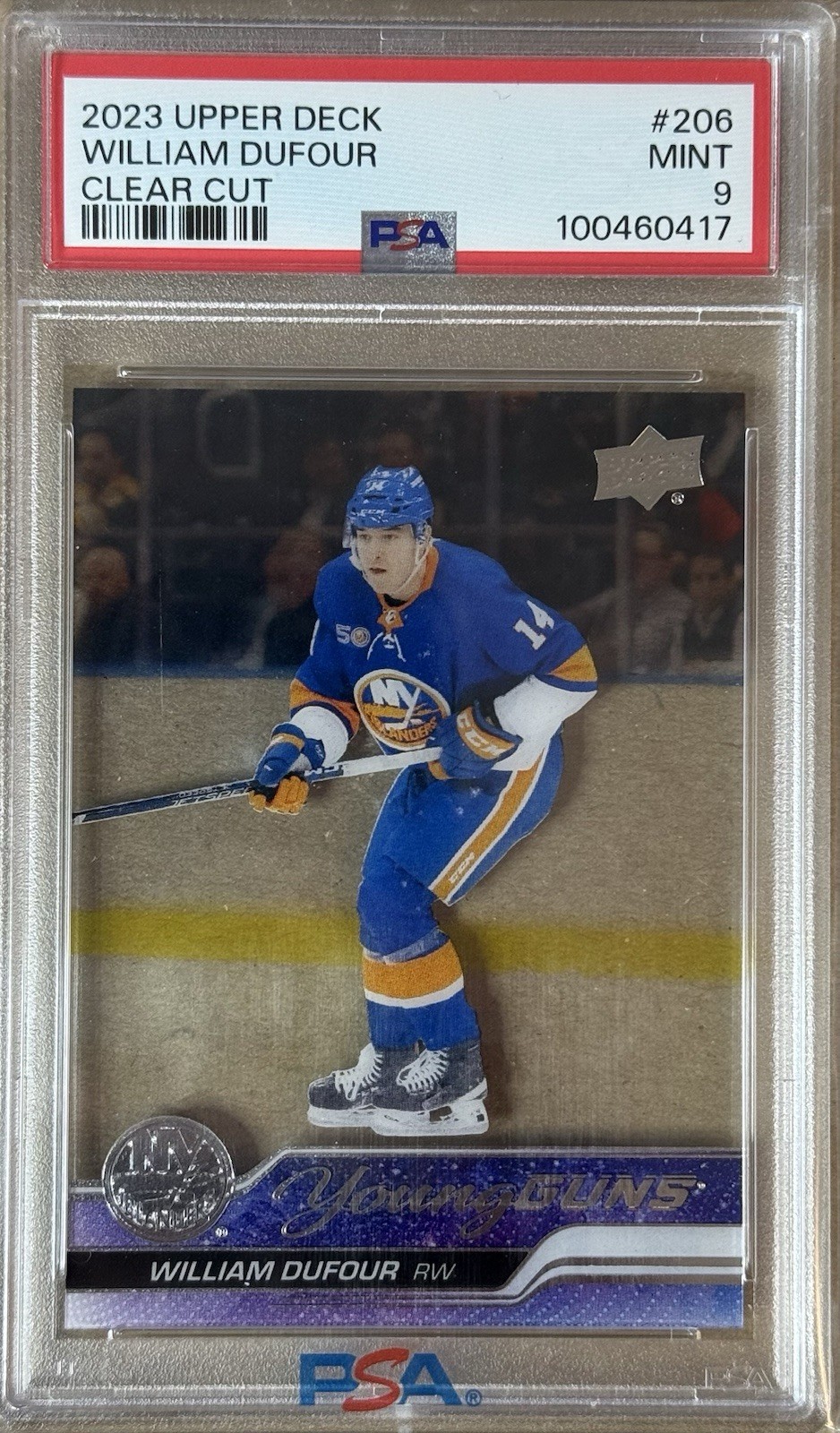 2023 UPPER DECK William Dufour RC PSA 9 CLEAR CUT YOUNG GUNS ROOKIE  Avalanche