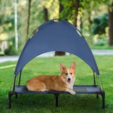 Elevated Dog Cot with UV Protection Canopy Shade, 36 inch, Dark Blue