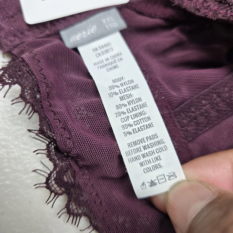 Aerie Women Bra 2XL Purple Floral Bralette Wireless Lace Strap Adjustable - Image 3 of 4