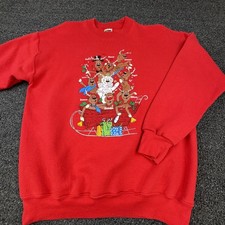 Vintage Fruit of the Loom Sweatshirt Mens Large Christmas Reindeer Crewneck 90s