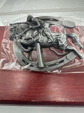 Running Horse Horseshoe Belt Buckle Pewter Tone Western Cowboy NEW